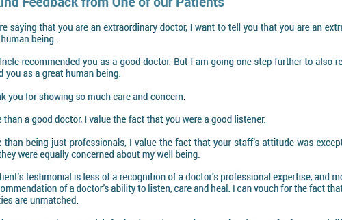 A KIND FEEDBACK FROM ONE OF OUR PATIENTS